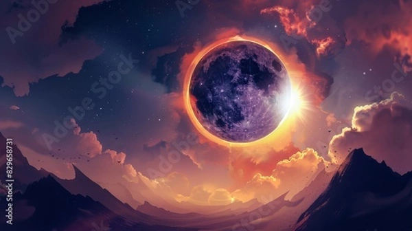 Obraz Solar eclipse illustration. Above the water