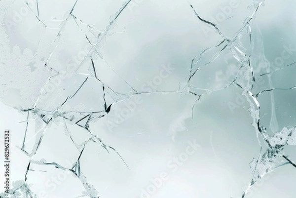 Fototapeta A broken glass window with a clear blue sky in the background. Suitable for architectural and construction concepts