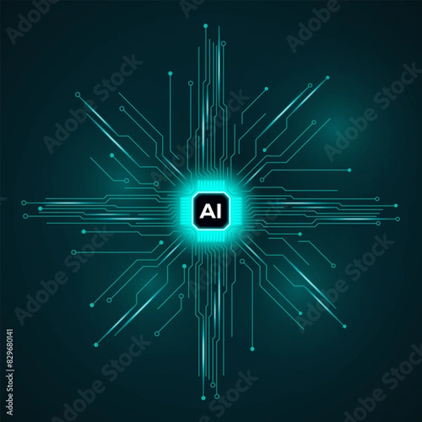 Fototapeta Digital artificial intelligence AI circuit board pattern concept abstract tech technology background concept