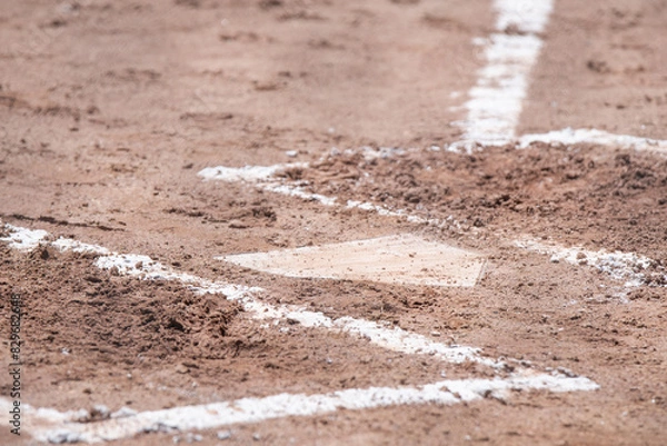 Fototapeta Baseball base selective focus background image
