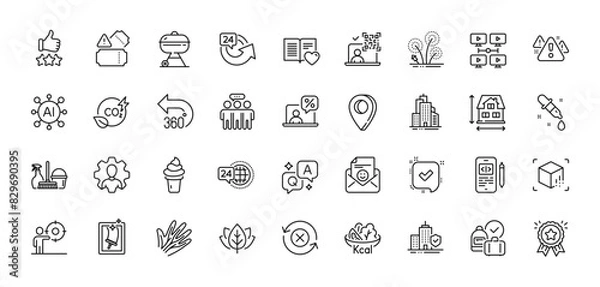 Obraz Warning, Employees group and Love book line icons pack. AI, Question and Answer, Map pin icons. Organic tested, Skyscraper buildings, Fireworks web icon. Vector