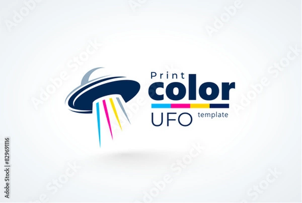 Fototapeta Logo UFO. CMYK printing theme. Template design vector. White background