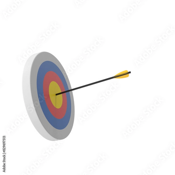 Obraz Target with arrow, standing on a tripod. Goal achieve concept. Vector illustration isolated on white background