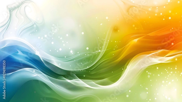 Fototapeta white green blue orange yellow waves gradient background. Generative AI.
