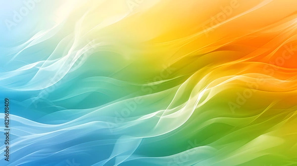 Fototapeta white green blue orange yellow waves gradient background. Generative AI.