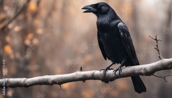 Fototapeta crow on the branch , isolated white background
