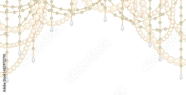 Fototapeta Gorgeous upper frame with a chain of crystals and pearls
