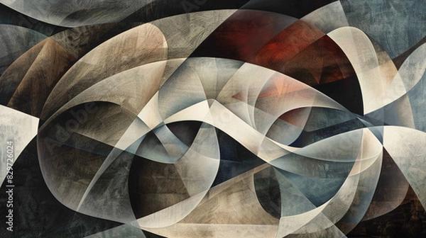 Obraz Abstract composition of overlapping triangles and curves
