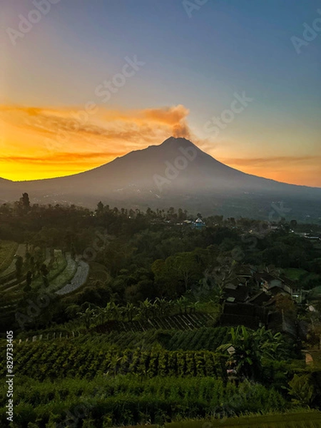 Obraz landscape with volcano and clouds