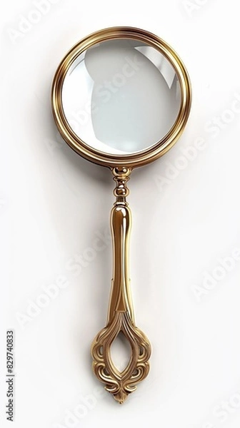 Fototapeta A beautiful magnifying glass with golden handle on the white background.