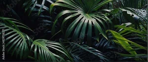 Fototapeta Collection of tropical leaves,foliage in blue color with space background