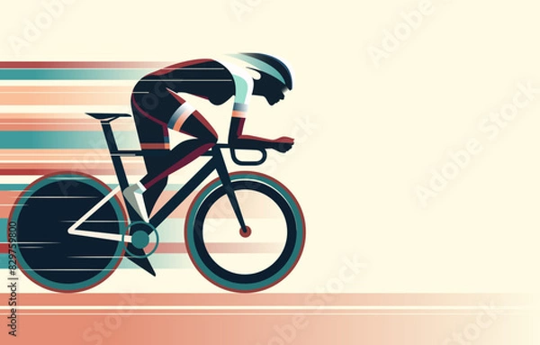Fototapeta Triathlon competition, women cycling, vector illustration