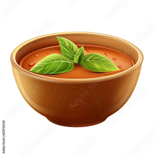 Fototapeta Bowl of Tomato Soup with Basil Die Cut PNG Style Isolated on White and Transparent Background