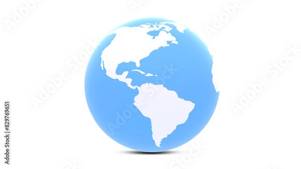 Fototapeta 3d blue and white earth globe isolated on white. Copy space illustration background.
