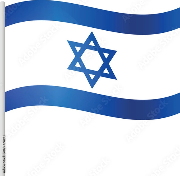 Fototapeta National flag of Israel on a flagpole in a flat style on a transparent background. Israeli flag icon emblem. Symbol, icon, emblem, banner, background