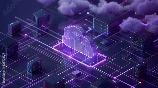 Fototapeta Hybrid Cloud Solutions, hybrid cloud solutions with an image showing integration between on-premises infrastructure and cloud services