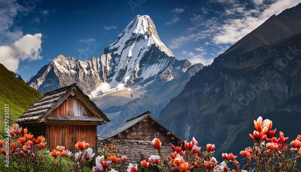 Obraz ヒマラヤのふもとの村にも短い春がやってきました。