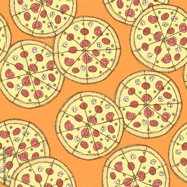 Obraz Sketch tasty pizza in vintage style