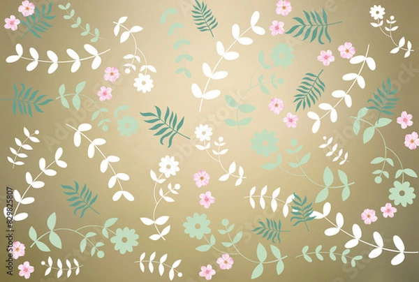 Fototapeta An illustration with a floral print. A template with floral illustrations. Spring flat floral background in vector style. Horizontal seamless floral pattern.