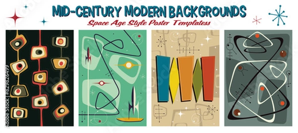 Obraz 1950s - 1960s Style Background, Vector Template for Retro Party Posters, Invitations, Illustrations. Mid Century Modern Space Age Decorative Style, Abstract Shapes and Colors