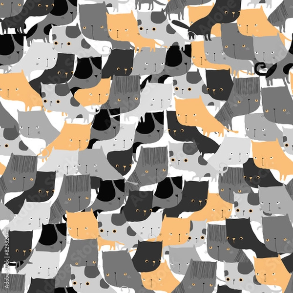 Fototapeta Vector Seamless Pattern with Cute Cats on White Background