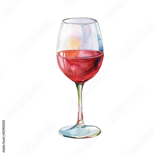 Fototapeta Watercolor illustration drawing of a glass of red wine on white background Ai generated