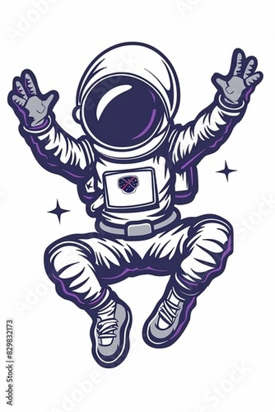 Obraz A cartoon astronaut is jumping in the air