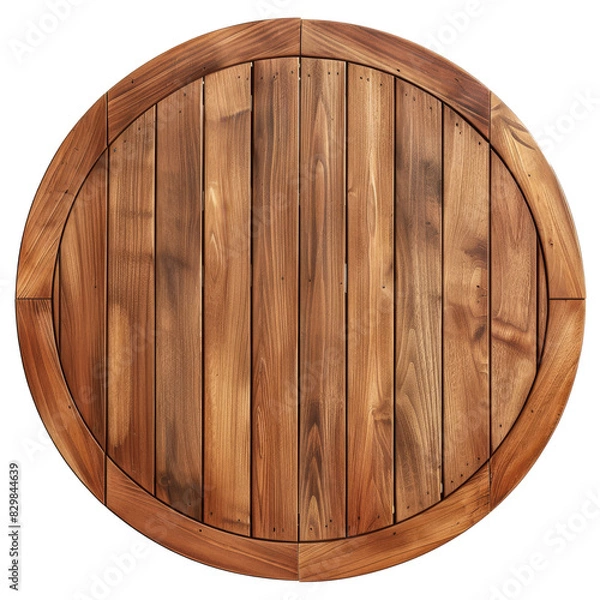 Fototapeta Round wooden barrel lid with natural grain pattern top view transparent background