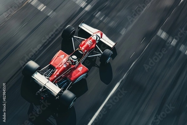 Fototapeta Race car driving fast on the track, view from above
