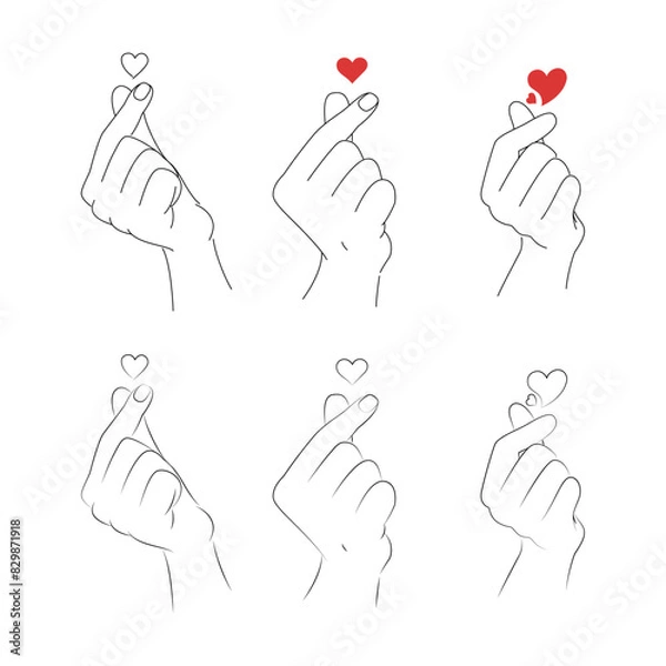 Fototapeta heart emoticon, hand showing heart, fingers showing heart, korean popular heart, k pop heart, heart hand gesture 