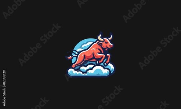Fototapeta bull running on cloud vector flat design