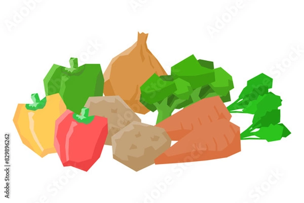 Obraz 新鮮な野菜を色々寄せて並べたシンプルなイラスト