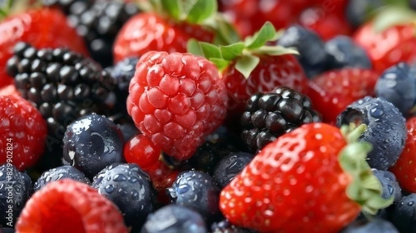 Fototapeta Mixed Fruit Display Orange Strawberry Grape Kiwi Against Black