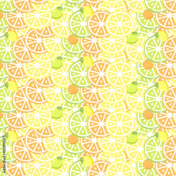 Fototapeta Seamless pattern of lemon, orange and lime slices