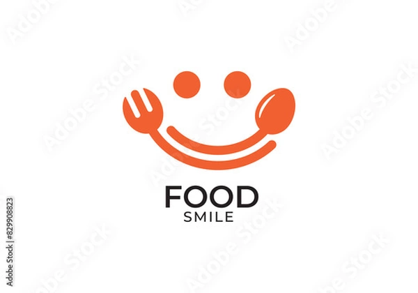 Obraz spoon fork with smile logo design. happy food restaurant symbol icon vector