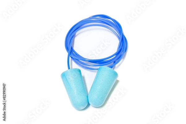 Obraz blue ear plugs on white background