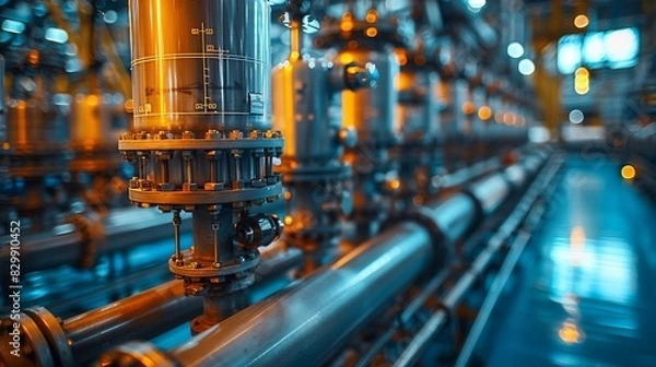 Obraz Blueprint of industrial filtration systems superimposed on functioning filters. Minimal and Simple style