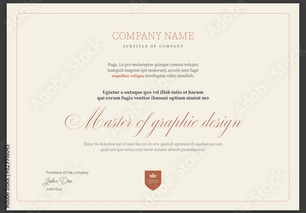 Fototapeta Certificate Template Design Layout Landscape Vintage Classic with Signature A4 and Letter Sizer for InDesign