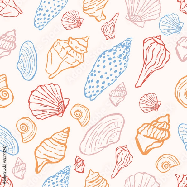 Fototapeta Seashell doodle seamless pattern