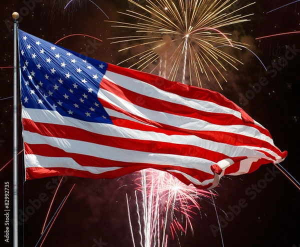 Obraz Flag and fireworks-American fourth of July