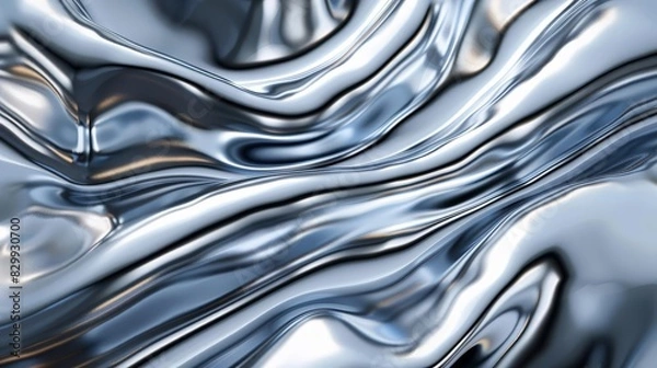 Fototapeta metallic liquid mercury swirling in elegant chrome waves 3d illustration