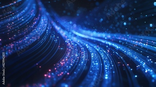 Fototapeta Blue light streak, fiber optic, speed line, futuristic background for 5g or 6g technology wireless data transmission, high-speed internet in abstract
