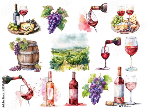 Fototapeta Wine bottles glass seamless pattern. watercolor illustration, good for bar menu design. ai print