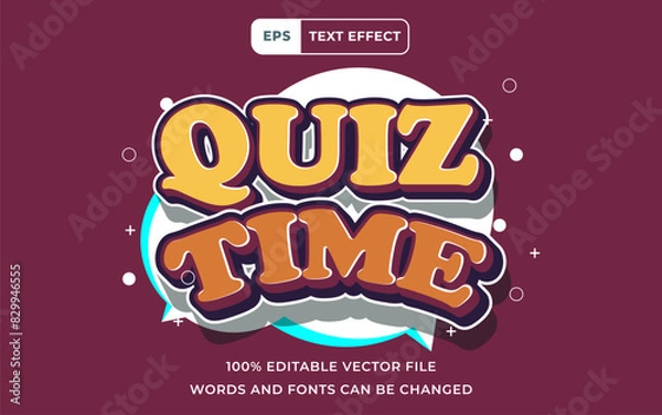 Fototapeta Editable Text effect Quiz Time 3D modern alphabet, perfect for banner education design element