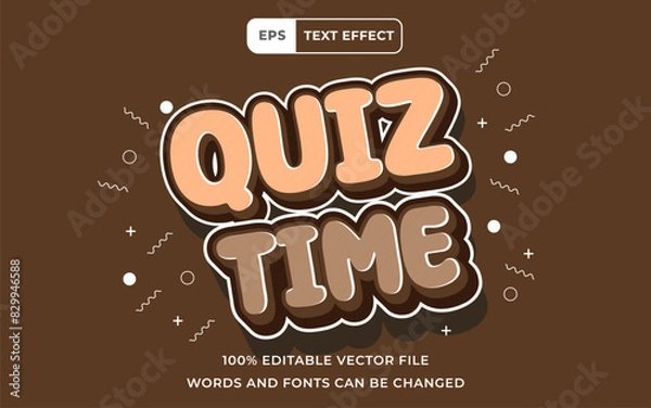 Fototapeta Editable Text effect Quiz Time vintage color 3D, perfect for banner education design element