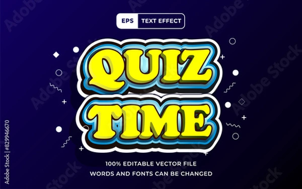 Obraz Editable Text effect Quiz Time yellow color 3D, perfect for banner education design element