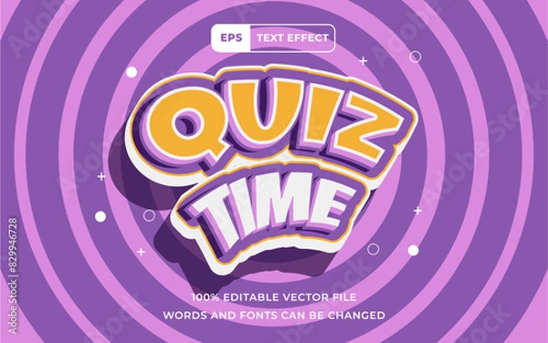 Fototapeta Editable Text effect Quiz Time orange blue 3D with circle, perfect for banner education design element