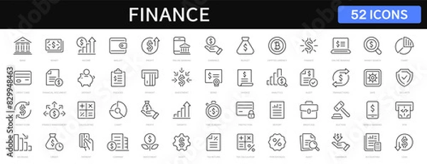 Obraz Finance and Money thin line icons set. Finance editable stroke icons. Money, Finance, Payment, Business, Profit, Investment, Bank icon. Vector
