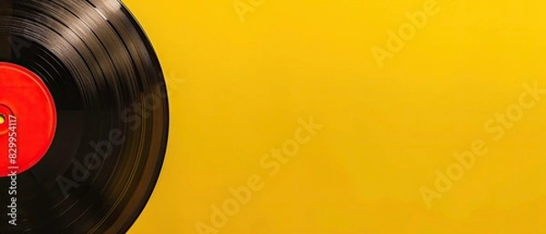 Obraz Vinyl record with clear copyspace on yellow background