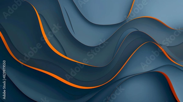 Obraz Minimal geometric background. Dynamic blue shapes composition with orange lines. Abstract background. Generative AI.